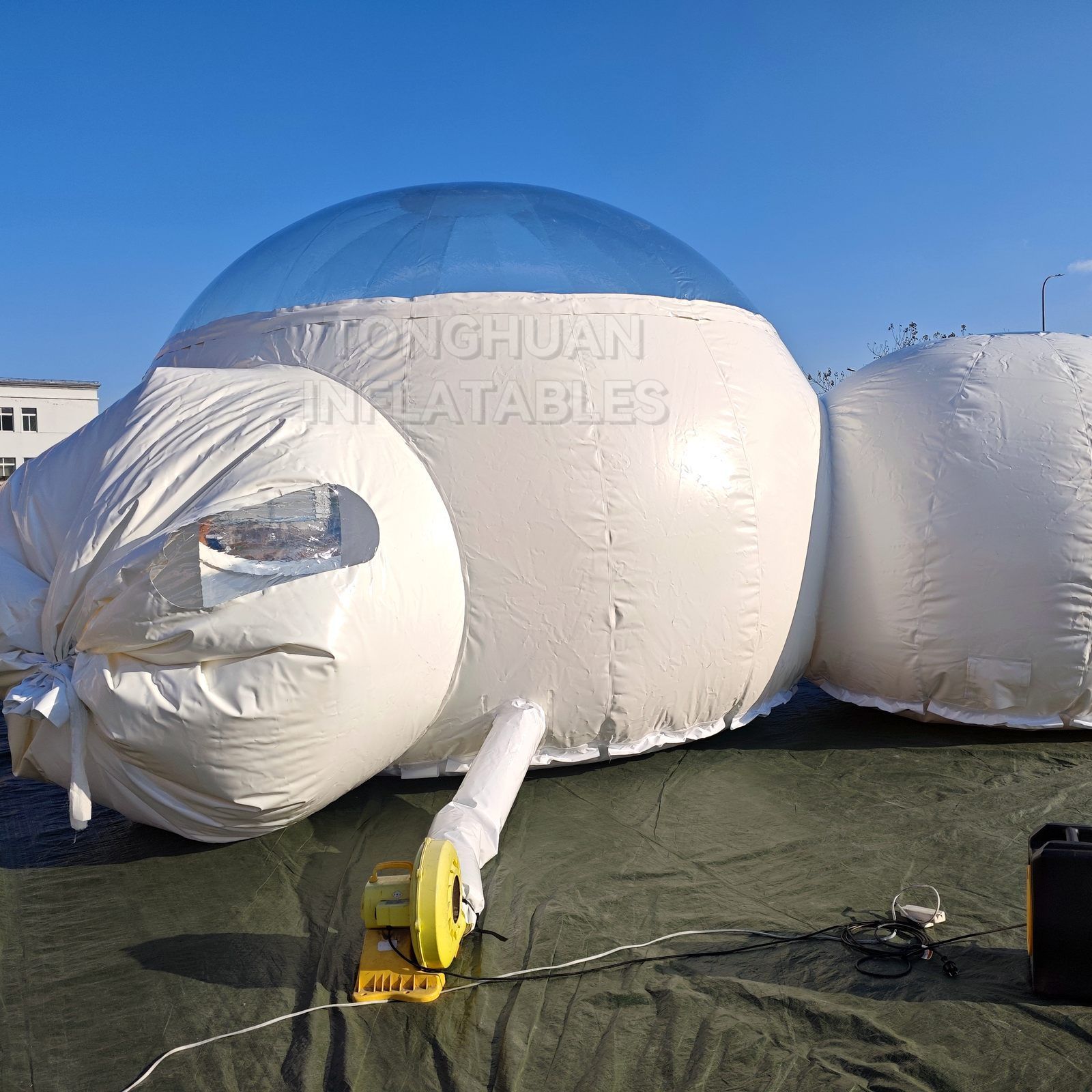 Commercial Double Bubble Inflatable Dome House with Clear PVC Windows Connecting Tunnel and Entry Door for Events and Outdoor Dining