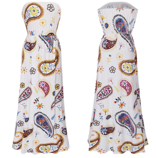 European-style fashion strapless printed long billowing skirt maxi sexy dress