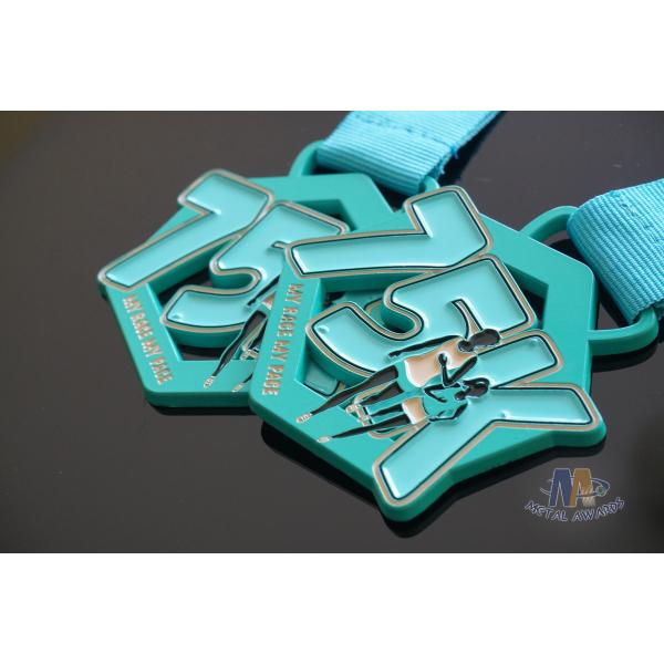 Race 75K Marathon Custom Metal Sports Medals Spray Pontan Colors With Printing Ribbon