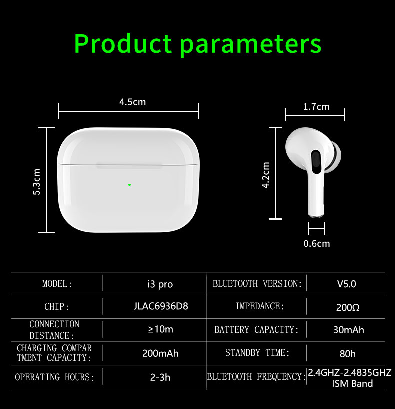 GPS располагая радиотелеграф 200mAh истинный стерео Наушники TWS I3 Pro