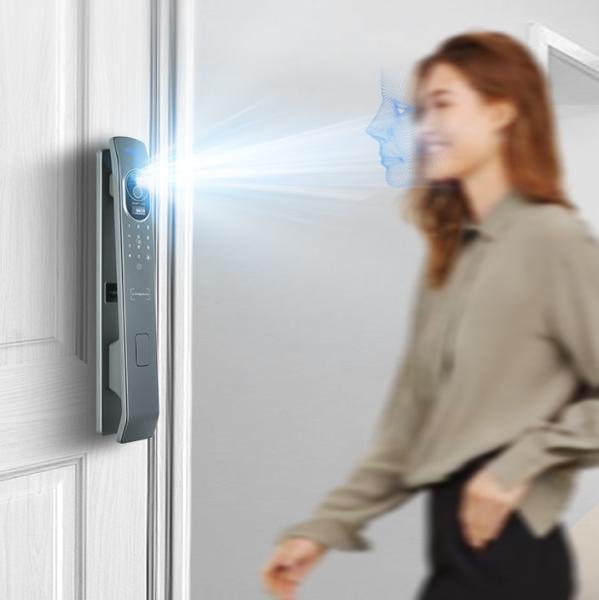 Glomarket Tuya Wifi Door Lock Smart 3D Facial Finger Vein Recognition Built-in Screen with Cat's Eye Rechargeable Batter