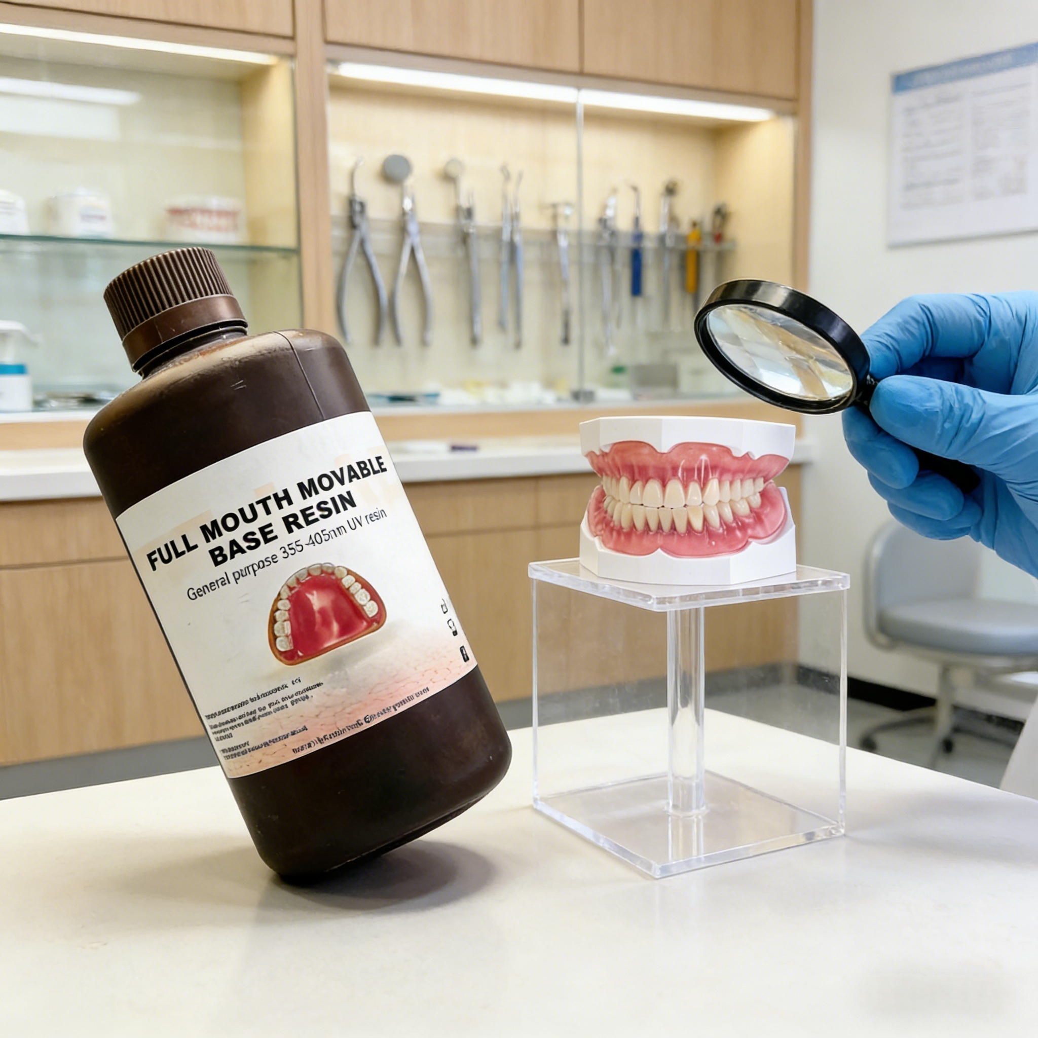 Short processing time complete denture base light cured technology providing consistent and dental prosthetic production
