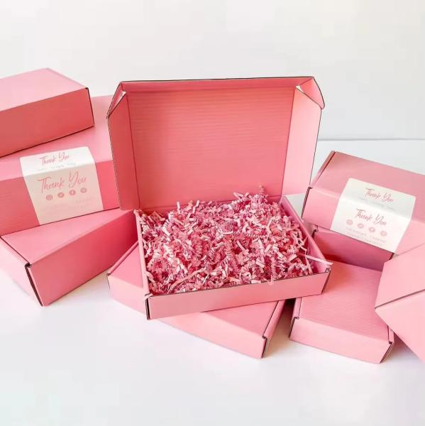 Custom Logo Printing Cardboard Shipping Mailer Box Pink Cosmetics Mailing Packaging Boxes With Raffias