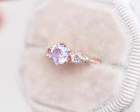 Anel natural de quartzo da alfazema, 925 anel de pedra de Sterling Silver Rose Gold Plated cinco