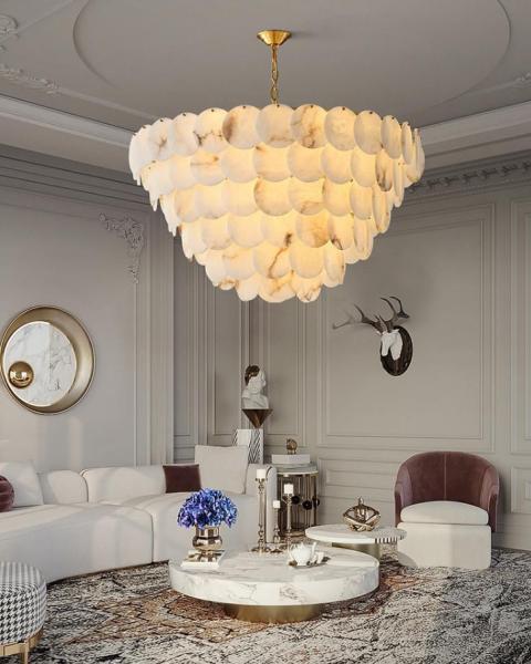 Iluminação moderna luxo restaurante bar interior grande lustre de mármore para sala de estar simples lustre de alabastro D60CM