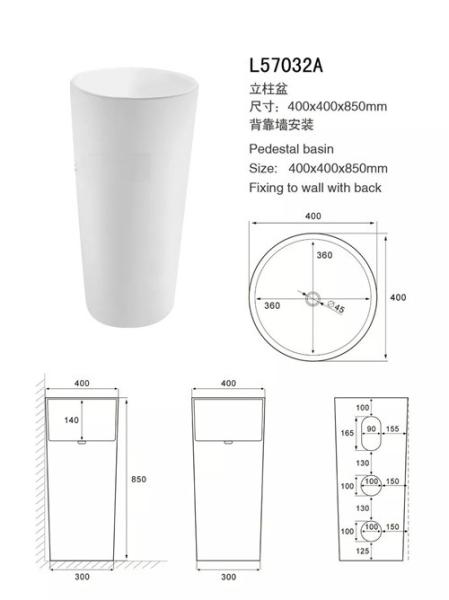 Non Porous Bathroom Sinks And Vanities / Contemporary Pedestal Sink Anti Leak