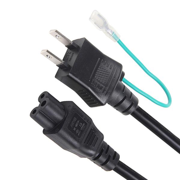 125V 日本 PSE 電源コード 2 ピン、アース線付き 1.8m 黒