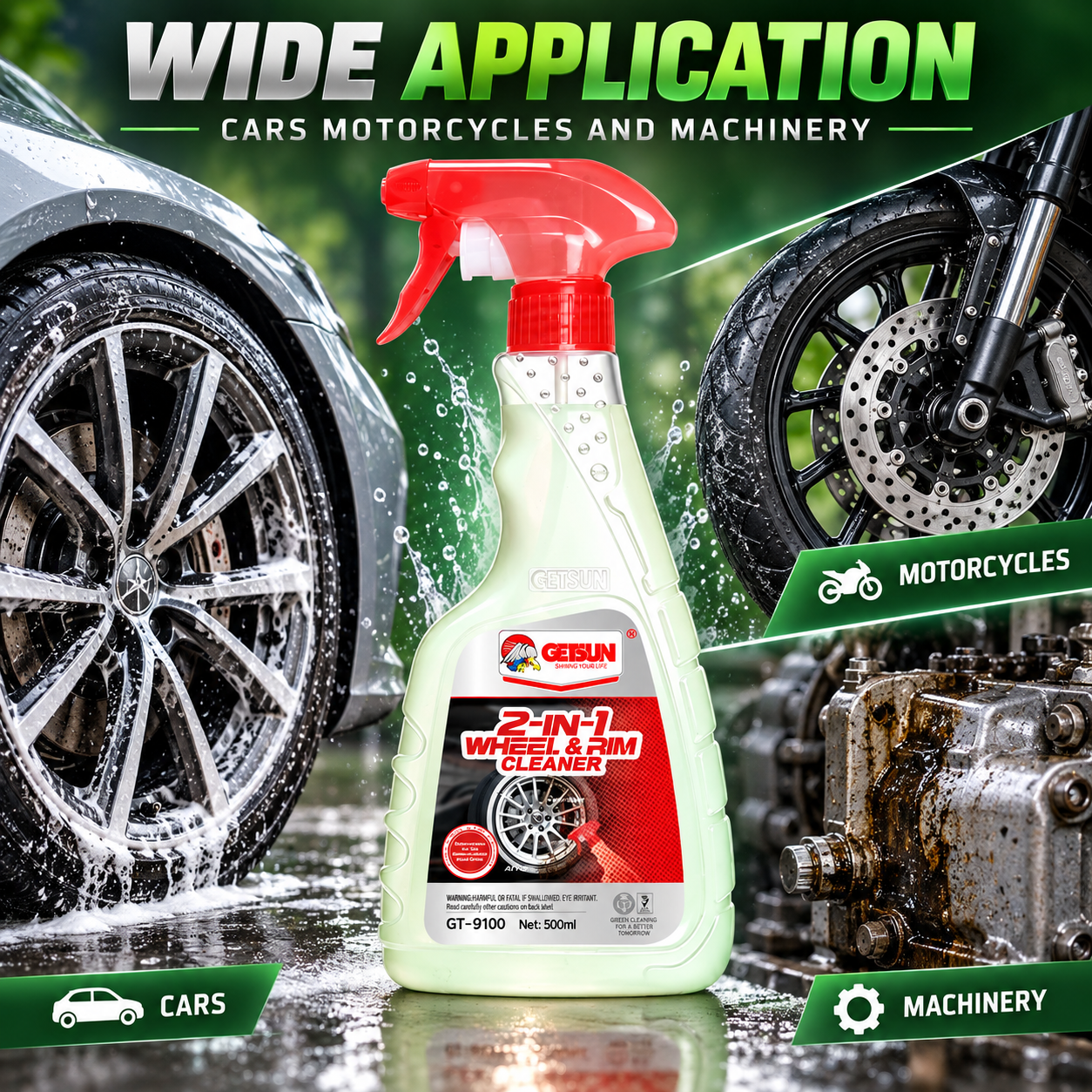 GETSUN GT-9100 2-in-1 Wheel & Rim Cleaner Spray 500ml