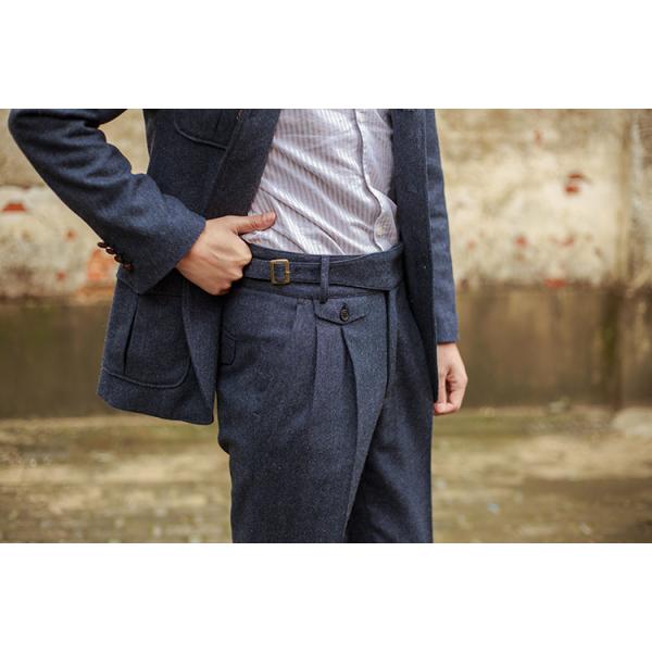 Британский гернгбоун Винтажный шерстяной простые брюки прямые ремешки Классические мужские костюмы брюки