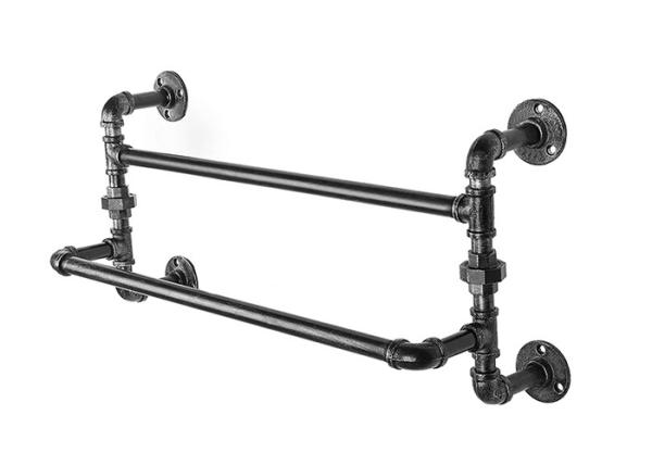 Casting Industrial Pipe Coat Rack Fixture Set For Kitchen / Bath Hanging