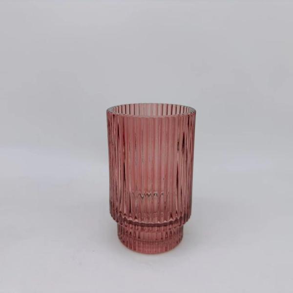 Chilli y vidrio marrón Accesorios de baño de forma redonda con banda vertical con costillas portabotellas de jabón para manos