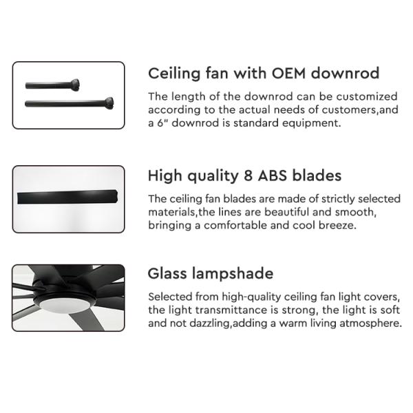 Economia de energia preta do perfil baixo lâminas plásticas do fã de teto 8 de 64 polegadas