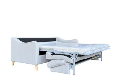Timber Legs White Fabric Sleeper Sofa One Step Folding Sleeper Couch Cushions