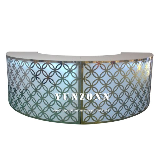 Party Events Gold Stainless Steel Frame Round Metal LED bar Table with Glass Top