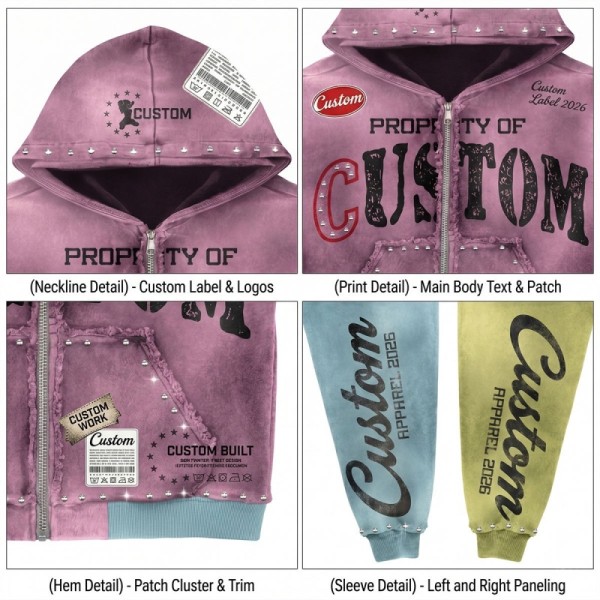 OEM Custom Oversized Pink Distressed Boxy Streetwear Hoodies For Men