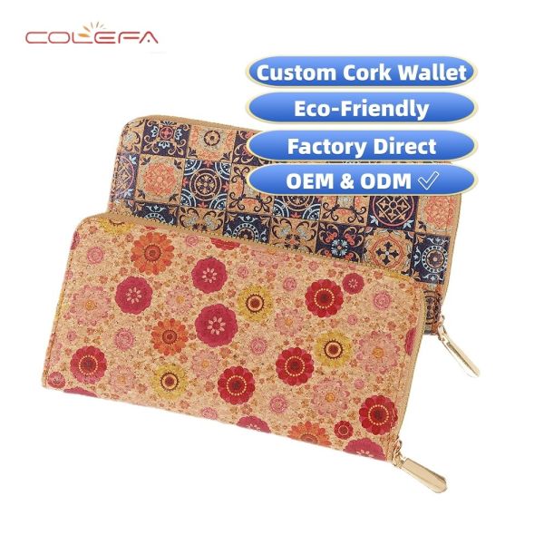 Retro Women's Long-Style Zippered Wallet Phone Case with Printing Bestseller Eco-Friendly Cork Bark Wallet Travel Souvenir