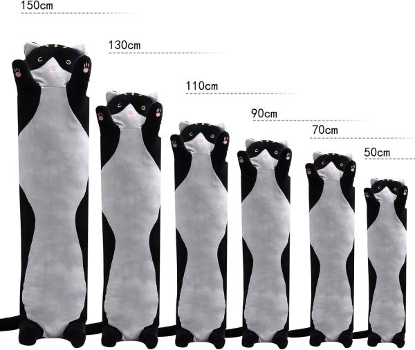 WUYU Lovely Plush Cat Doll Cute Cartoon Soft Stuffed Kitten Pillow Long Throw Sleeping Pillow Doll Toy Gift for Kids