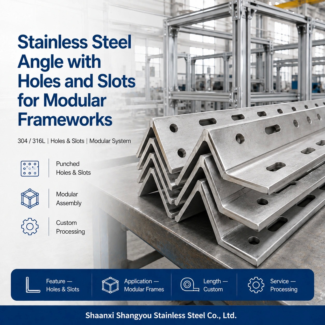  Stainless Steel Angle with Holes and Slots for Modular Frameworks