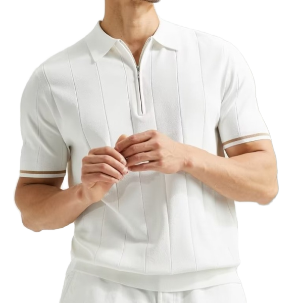 New Stylish Fashion Short Sleeve Casual Zipper Woven Polo Shirt Plain Soft Breathable Business Polo Custom Shirt