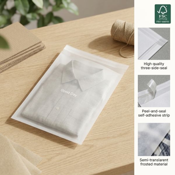 Plastic Free Luxury Glassine Bag for Fashion Recyclable Clothing Packaging Reusable Eco Apparel Pouch for Certified Grease Proof