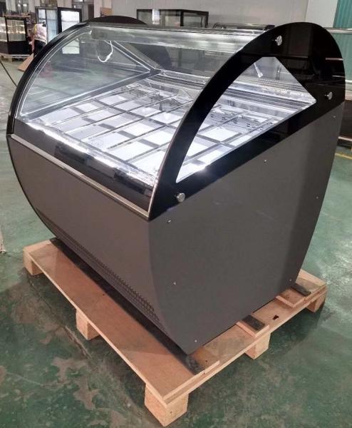 Curved Glass Ice Cream Showcase Freezer 16 Pans 1510*1100*1280mm Customized Color