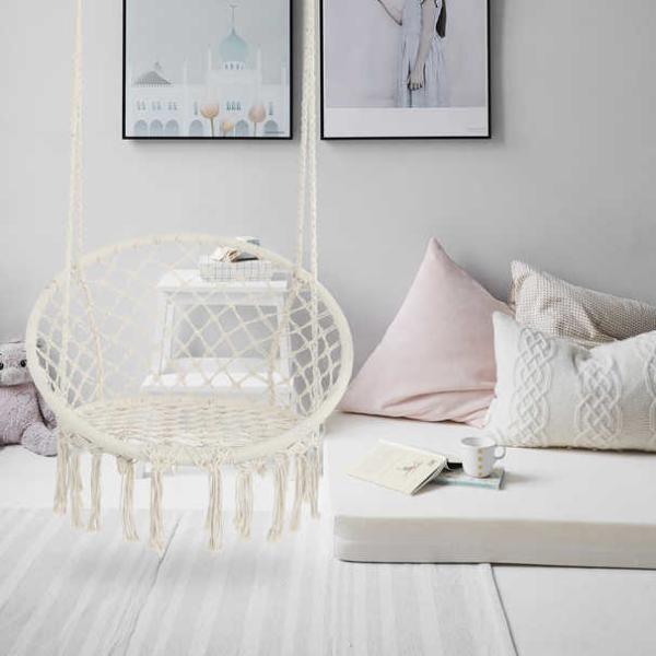 Max 330Lbs Indoor Hanging Rope Chair 7Pounds For Bedroom