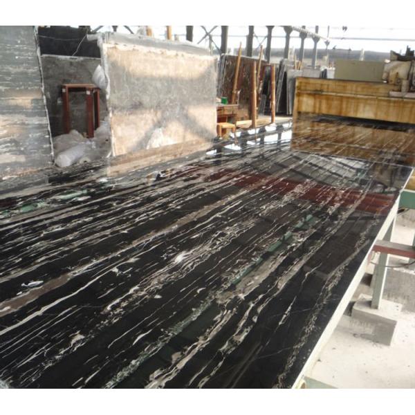 Gold Veins Black Marble Kitchen Floor Tiles Polished Surface Finishing