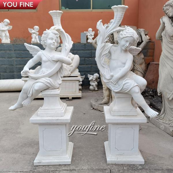 Hand Carved Garden Marble Angel Lamp Statue Outdoor