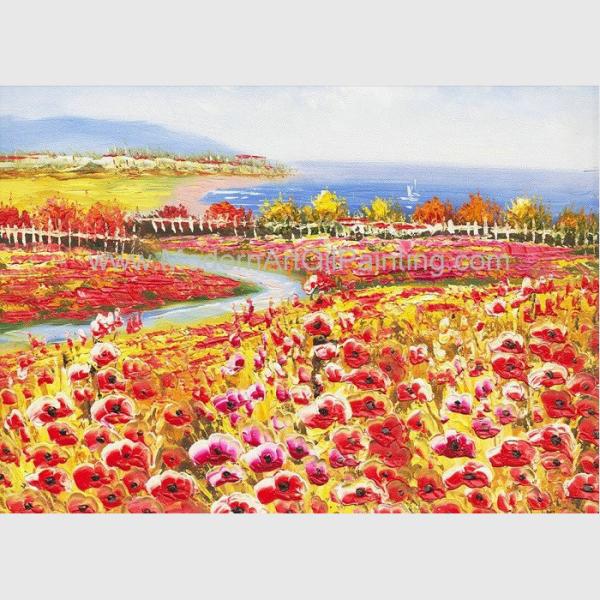 Palette Knife Poppy Oil Painting Colorful Red Floral Canvas Painting for Home