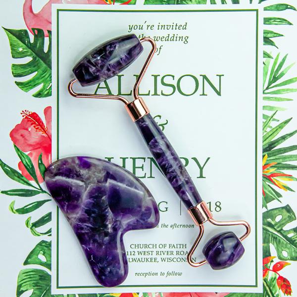ISO9001 85*55mm Amethyst Crystal Double Jade Roller For Neck Fat
