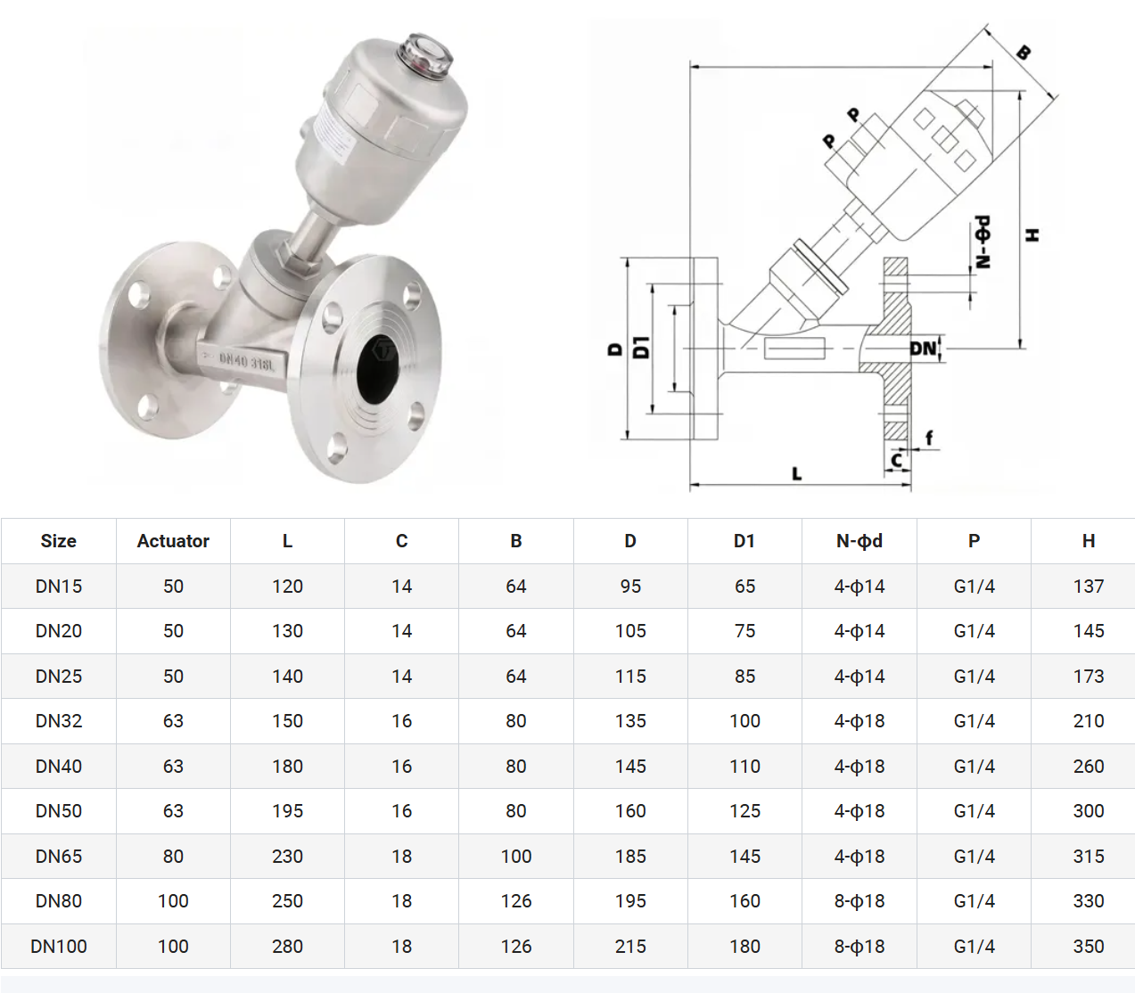 Flange Type Pneumatic Angle Seat Valve 304 Stainless Steel High Temperature Steam Control Valve