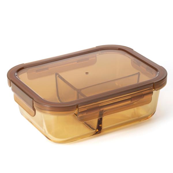 Divided Glass Container Glass Compartment Containers Amber Color With 4 Lock PP Lid