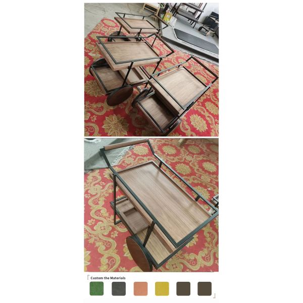 Hotel Serving Mobile Bartender Cart Outdoor Wine Bar Cart with Wheels Wood and Mimbre Drinks Trolley