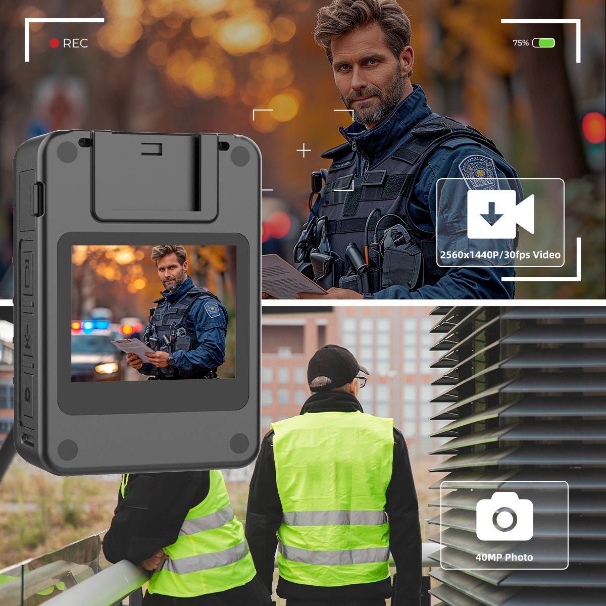 Mini Portable 2k 40MP UHD Body Worn Camera 1.54'' Screen IP65 Waterproof IR Night Vision Wifi Body Camera for Security Guard