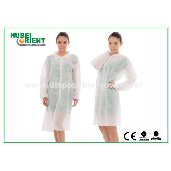 With Shirt Collar Knitted Cuff Disposable Lab Coats Made By Breathable Non Woven For Prevent dust