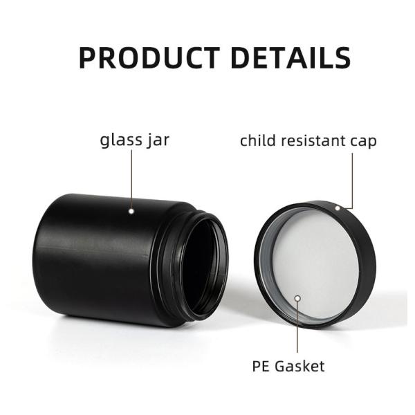 3oz 4oz Black / White Glass Straight Wall Wide Mouth Jar with Child Resistant Lid