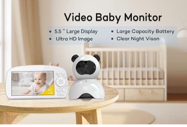5.5 Inch 1080P Baby Monitor with Pan Tilt Night Vision and Two-Way Audio