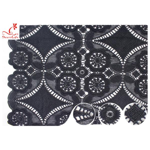 47 Inch Black Embroidered Lace Fabric For Dressmaking / Floral Embroidered Trim