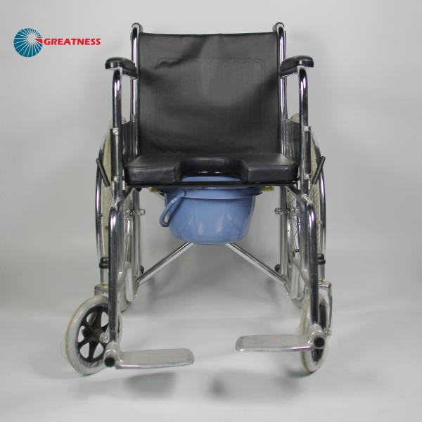 Versatile Folding Steel 2 In 1 Commode Wheelchair With PU Leather Seat