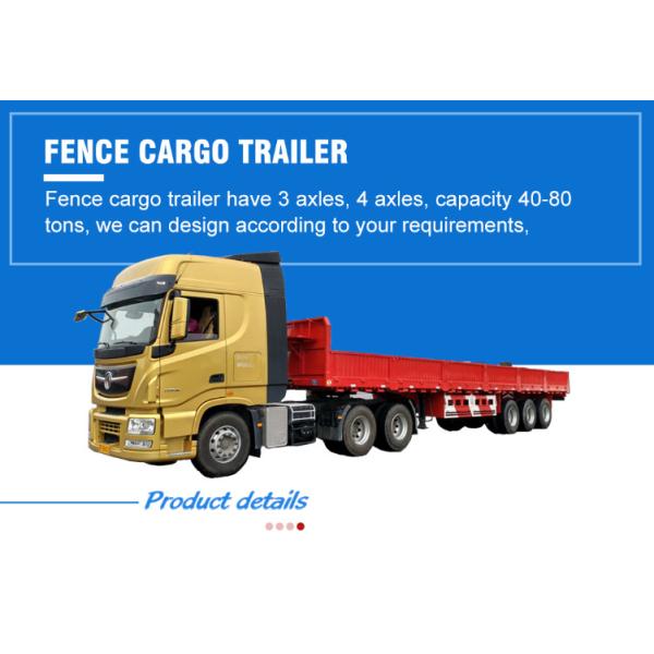 3 Axle 40 50 60 Ton Fence Side Wall Cargo Trailer with Jost 2.0 or 3.5 Inch King Pin