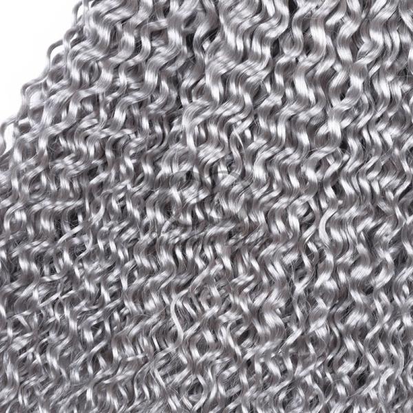 Grey Kinky Curly Remy Human Hair Bundles Sew In Weave Bundles Brazilian Bundle Deals
