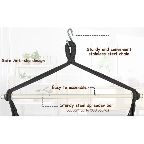 Hammock Chair Hanging Rope Swing - Max 500 Lbs - 2 Cushions Included - Steel Spreader Bar with Anti-Slip Rings