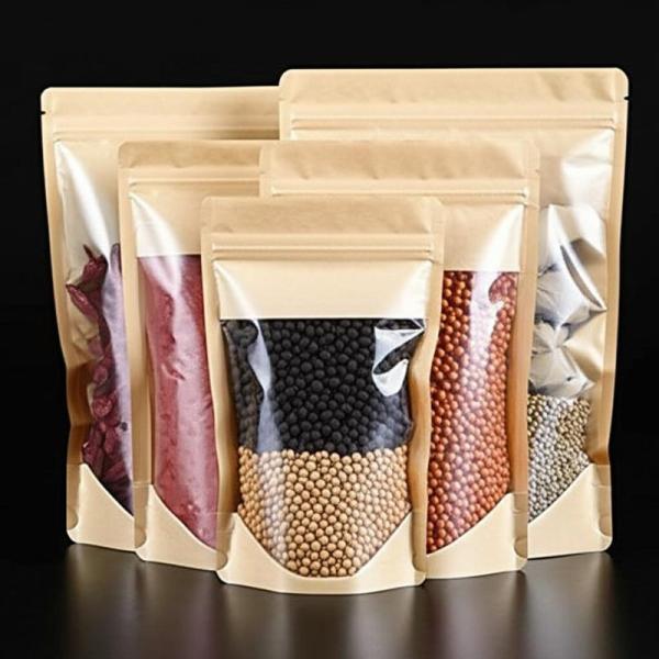 Moisture - Resistant Stand Up Bags With Transparent Windows For Dry Food Ingredients Packaging Featuring Cost-Effective.