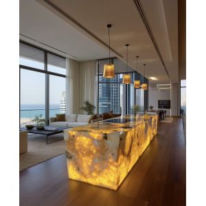 Elegant Modern Design Reception Desk Luxurious Stone-Finished Hotel Lobby Front