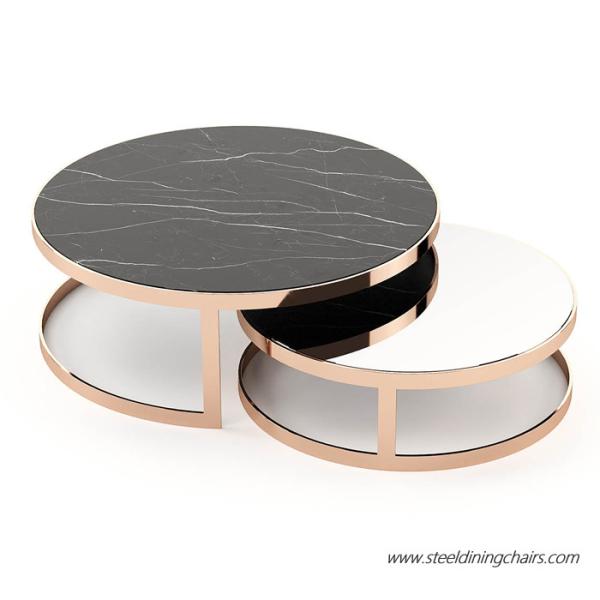 Round Living Room Tea SGS Ss201 Stainless Steel Coffee Table With Glass Top