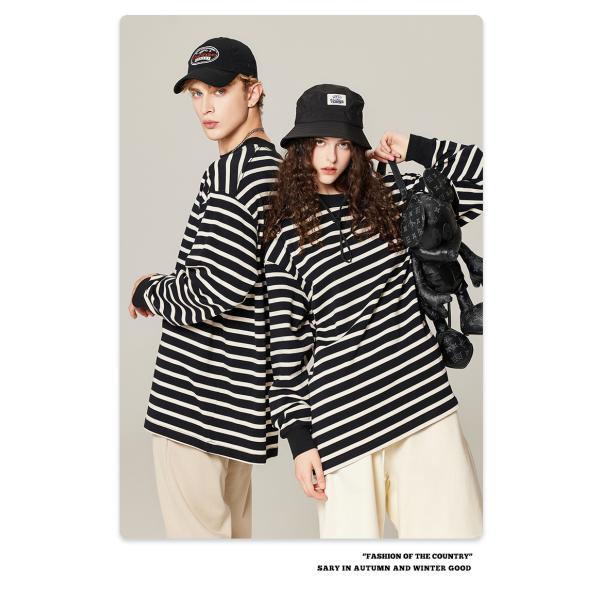 Women'S Over Oversized Crewneck Sweatshirt Loose Basic Striped Tshirt 100% Cotton Men