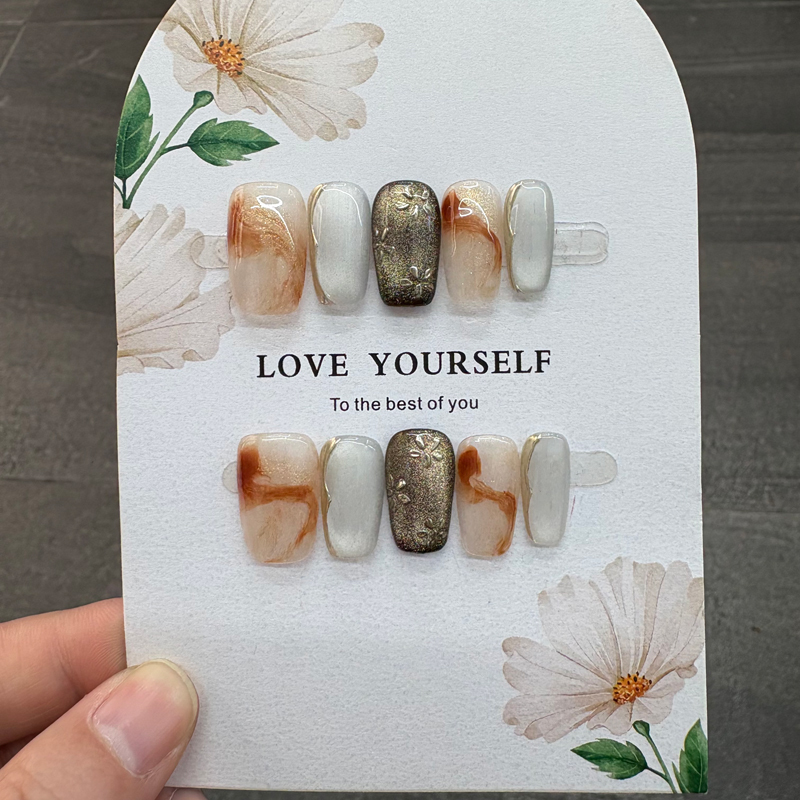 Reusable Flower Design Handmade Press On Nails Almond Shape