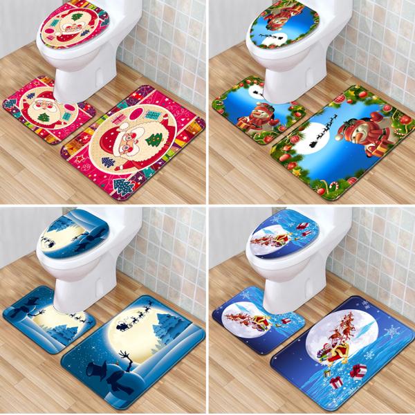 Christmas Three Piece Bathroom Rug Set Toilet Lid Covers 50*80cm