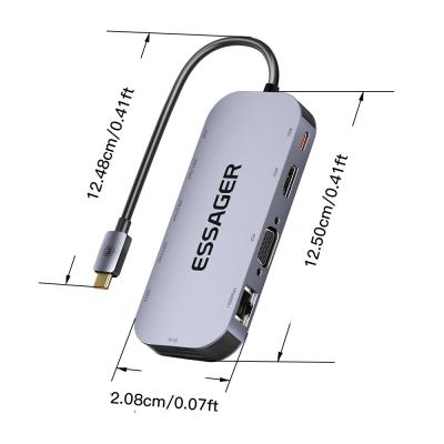 Maple Harp 11 In 1 Usb C Hub PD 100W Fast Charging 5Gbps 32GB SD Card 10 Ports