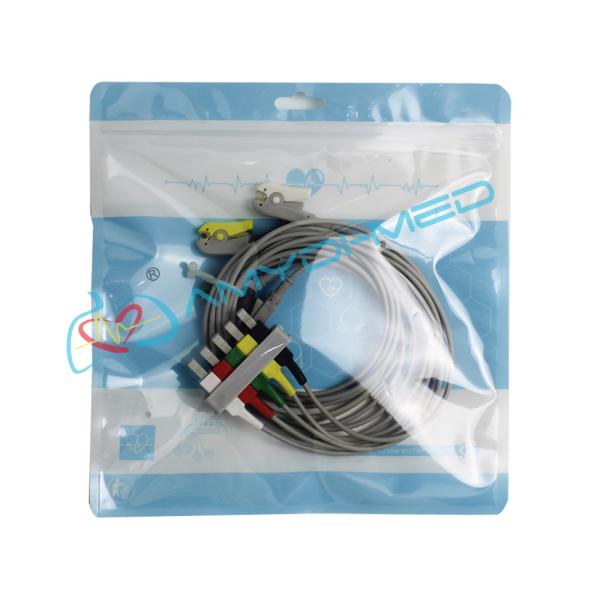 PH ECG Lead Wires 0.9 Meter ECG Cables And Leadwires Gray 5 Lead Clip AHA